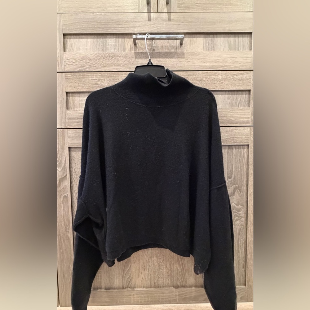 Free People So Low So High Black Cashmere Turtleneck Sweater